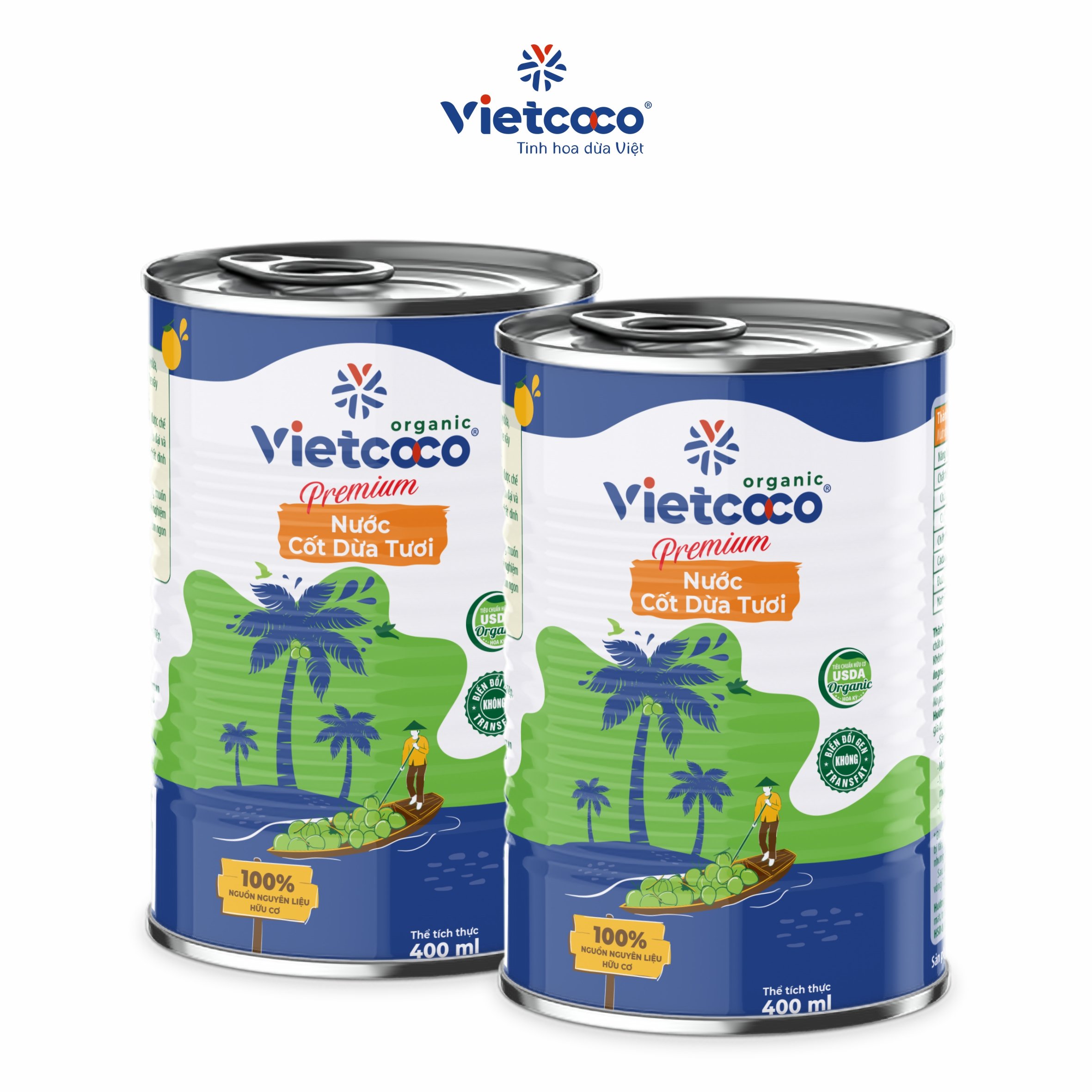 COMBO 2 LON NƯỚC CỐT DỪA TƯƠI PREMIUM ORGANIC VIETCOCO 400ML