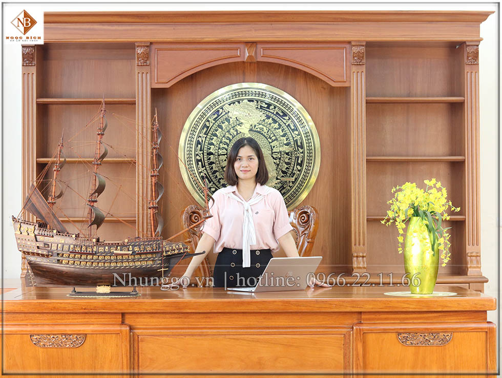 Mô hình thuyền buồm phong thủy gỗ Mun_TM100