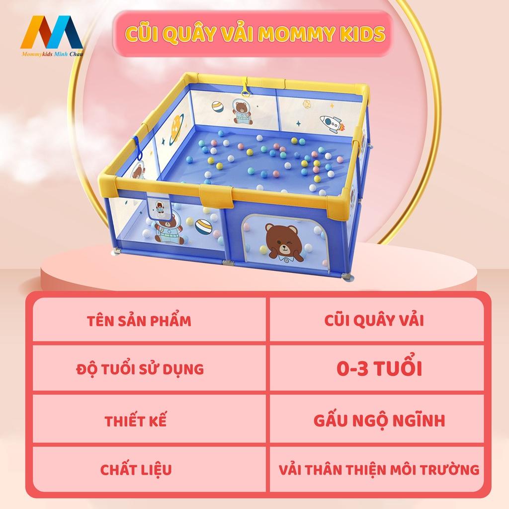 Quây Cũi VẢI MOMMYKIDS MINH CHÂU CHQuây cũi nhà Bóng Cho bé 1m5.1m5; 1m3.1m3 tặng kèm tay vịn 30 bóng nhựa 7cm