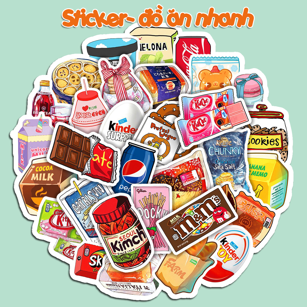 Sticker đồ ăn decal dán laptop , điện thoại,bình nước, vali, ván trượt hình dán trang trí - Set 20