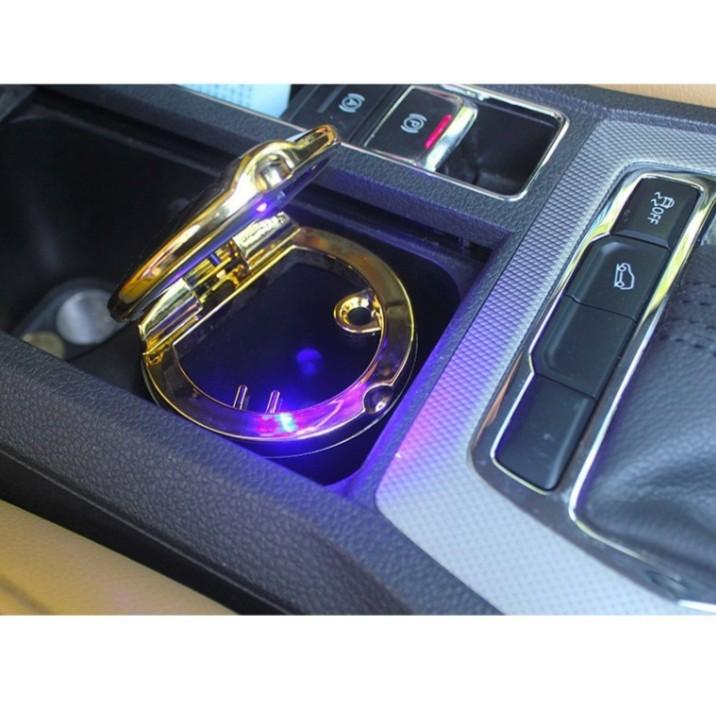 Cốc gạt tàn thuốc cao cấp mạ viền có đèn led xe hơi ô tô, sang trọng