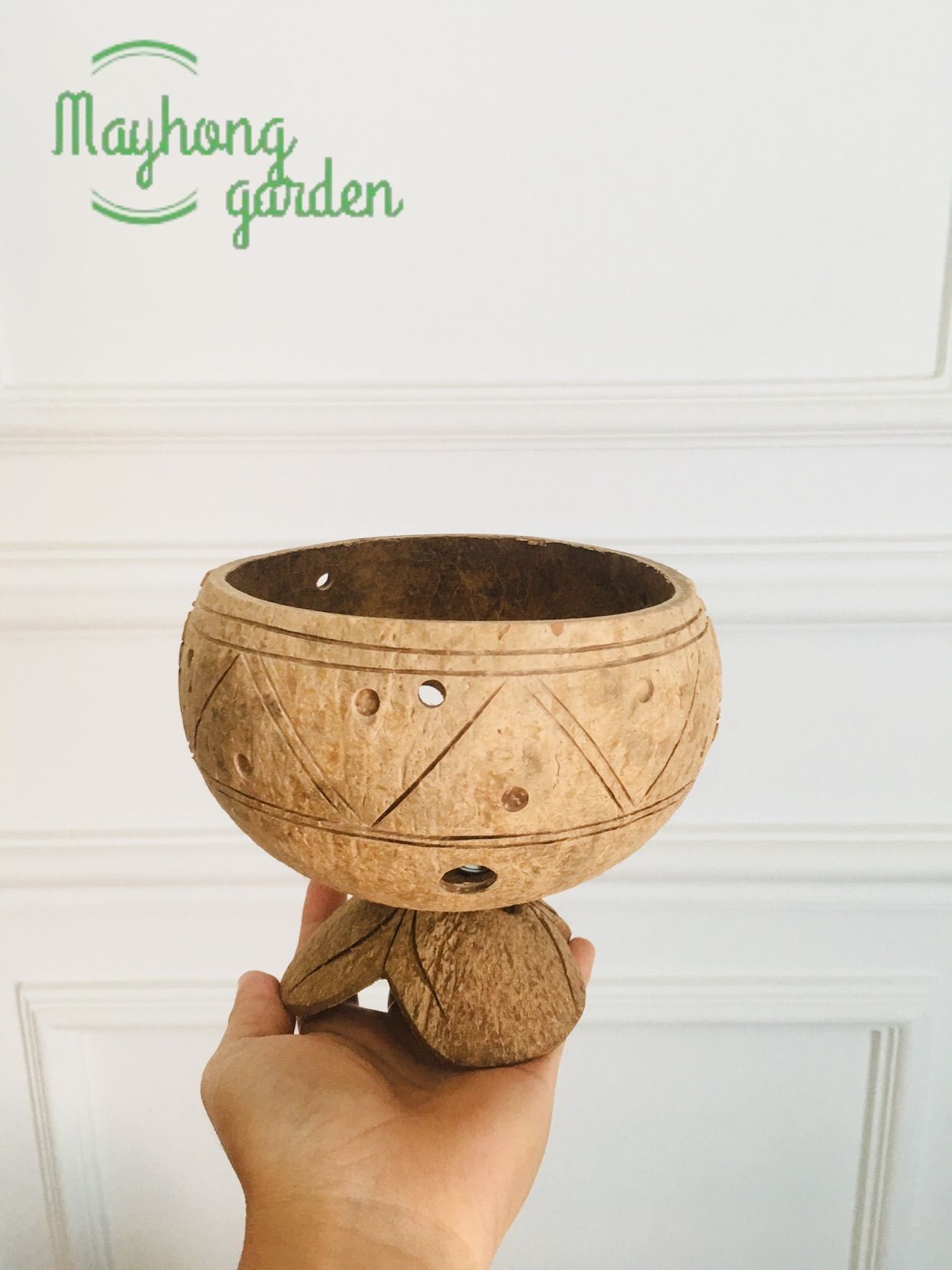 Gáo dừa trồng cây cảnh để bàn có đế - gáo đẹp, đường kính 13-15cm