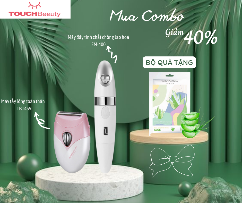 Combo chăm da thời thượng- set máy massage công nghệ ánh sáng EM400 và máy cạo lông TouchBeauty 1459