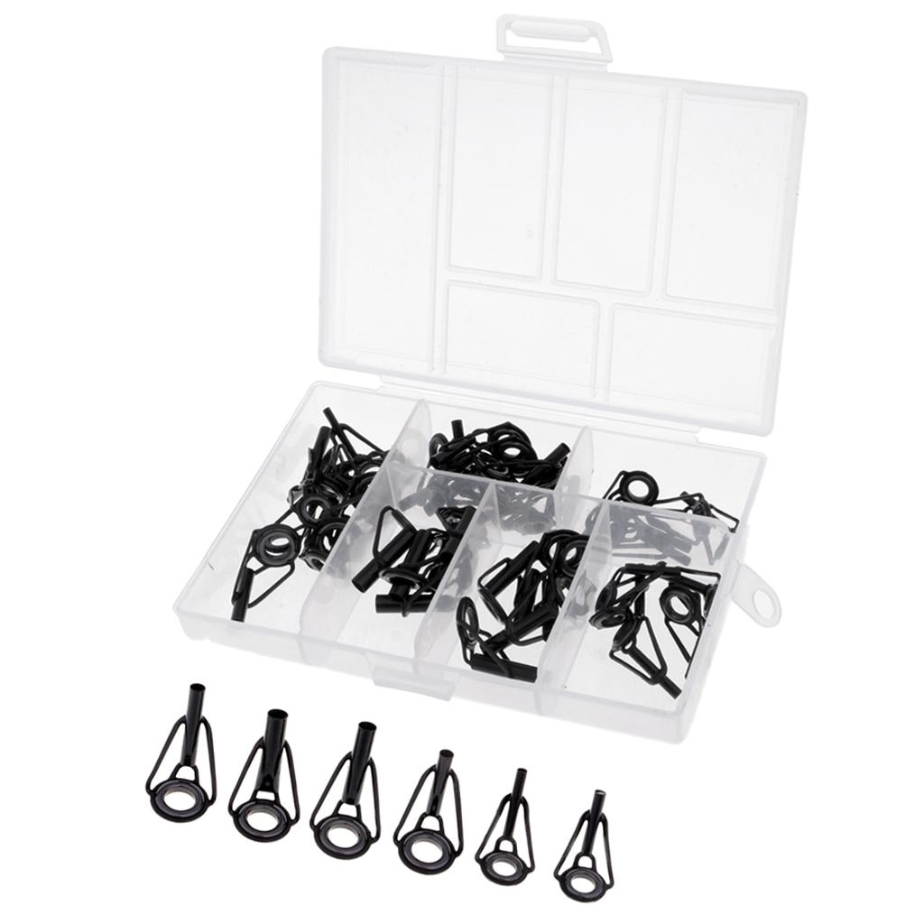 40Pcs/Box Fishing Rod Guides Replacement Tip Ring Ceramic Guide Eye Rings