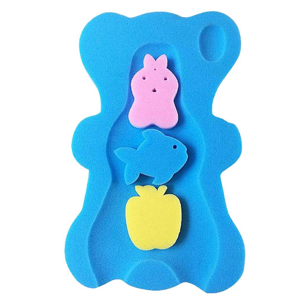2pcs Bath Sponge Infant Bath Cushion Comfy And Skid Proof Bathing Mat Blue