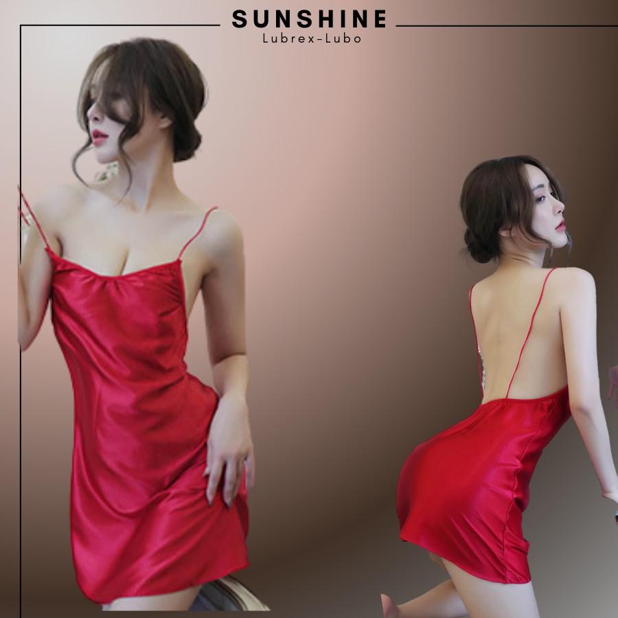 Váy Ngủ Lụa Đồ Ngủ Satin Hai Dây Không Mút Ngực Hở Sau Lưng- SUNSHINE -LUBREX LUBO LT1062 MÀU ĐỎ