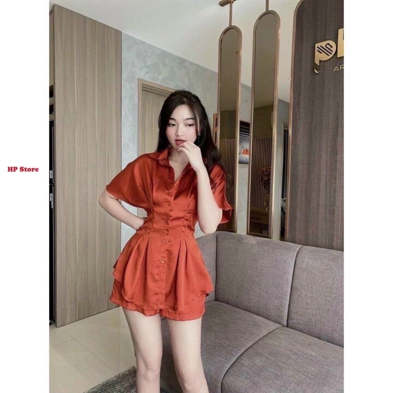 Bộ Áo Quần Sơ Mi Phi Lụa Bóng Thái Nhấn Eo Xếp Ly Sang Chảnh Tôn Dáng Bộ Nữ Thiết Kế Cao Cấp
