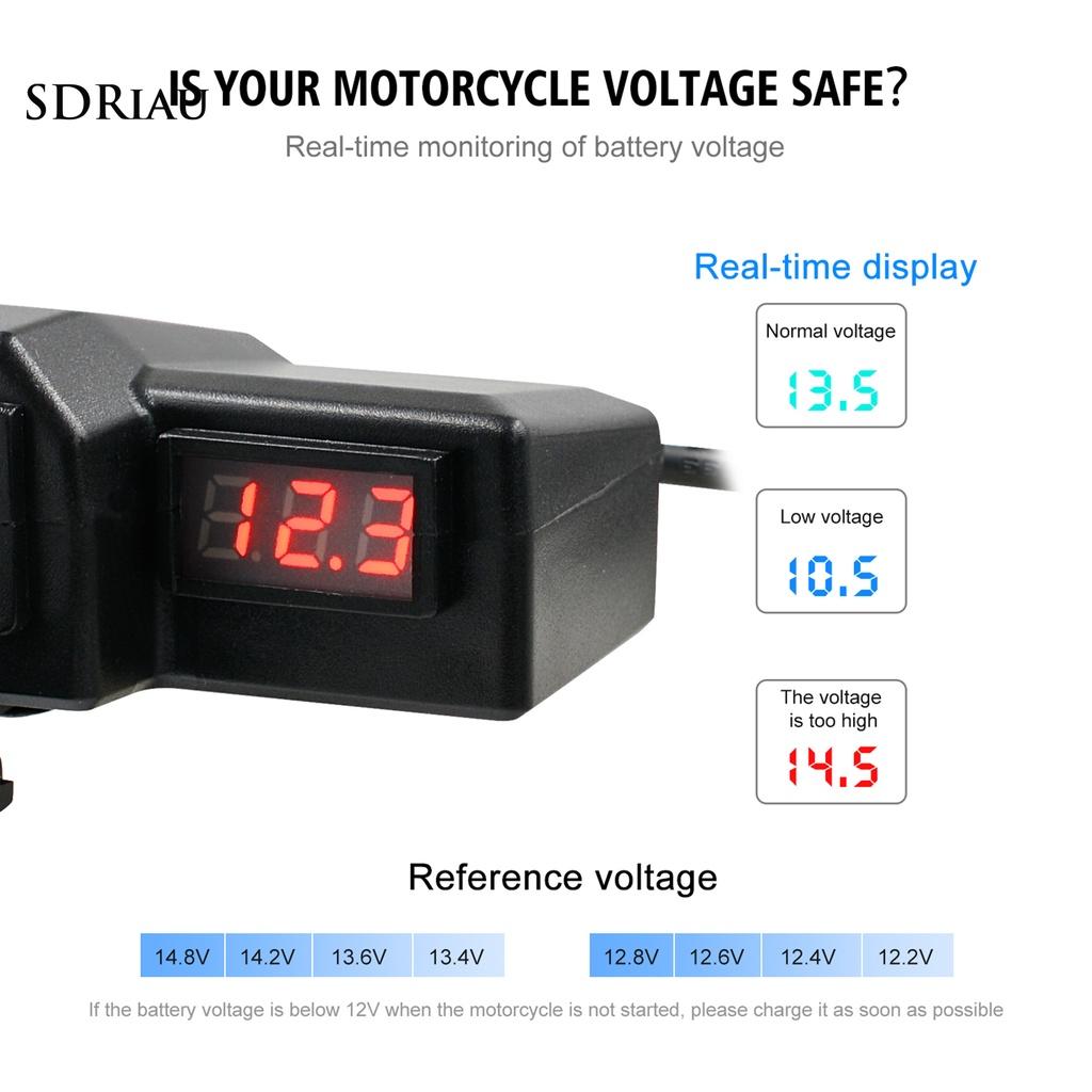 PEMG Dust-proof Motorcycle USB Charger Power Adapter Socket with Voltmeter Waterproof for ATV