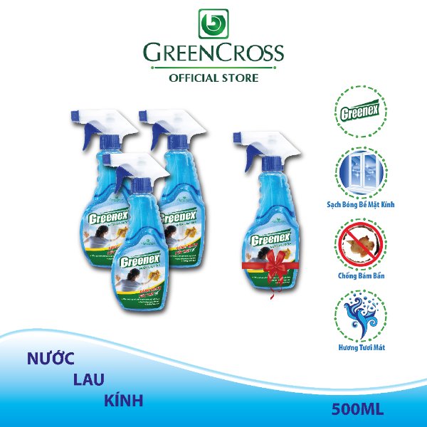 COMBO 3 CHAI NƯỚC LAU KÍNH GREENEX 500ML HƯƠNG TƯƠI MÁT - Tặng thêm 1 Chai nước lau kính cùng loại