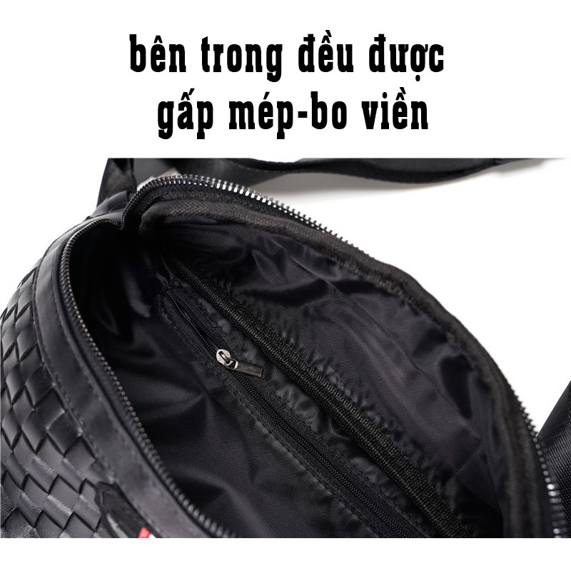 Túi Đeo Chéo Nam ETONWEAG Da PU Cao Cấp Đính Logo Đại Bàng Màu Đen Sang Trọng Khóa Khéo Hợp Kim Không Rỉ A06