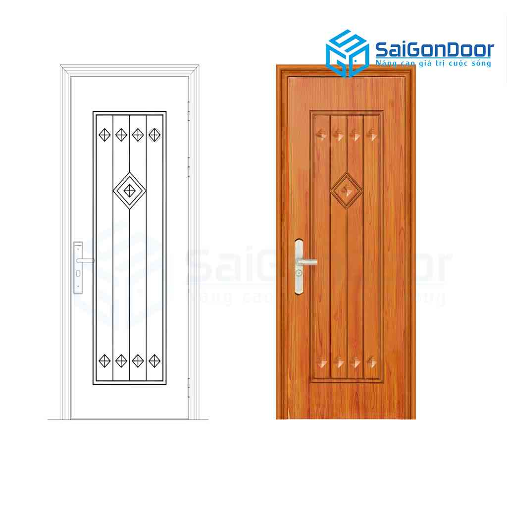 Cửa thép vân gỗ SGD GS1H18 Màu Vàng Sang Trọng Phù Hợp Mọi Nhà - Saigondoor