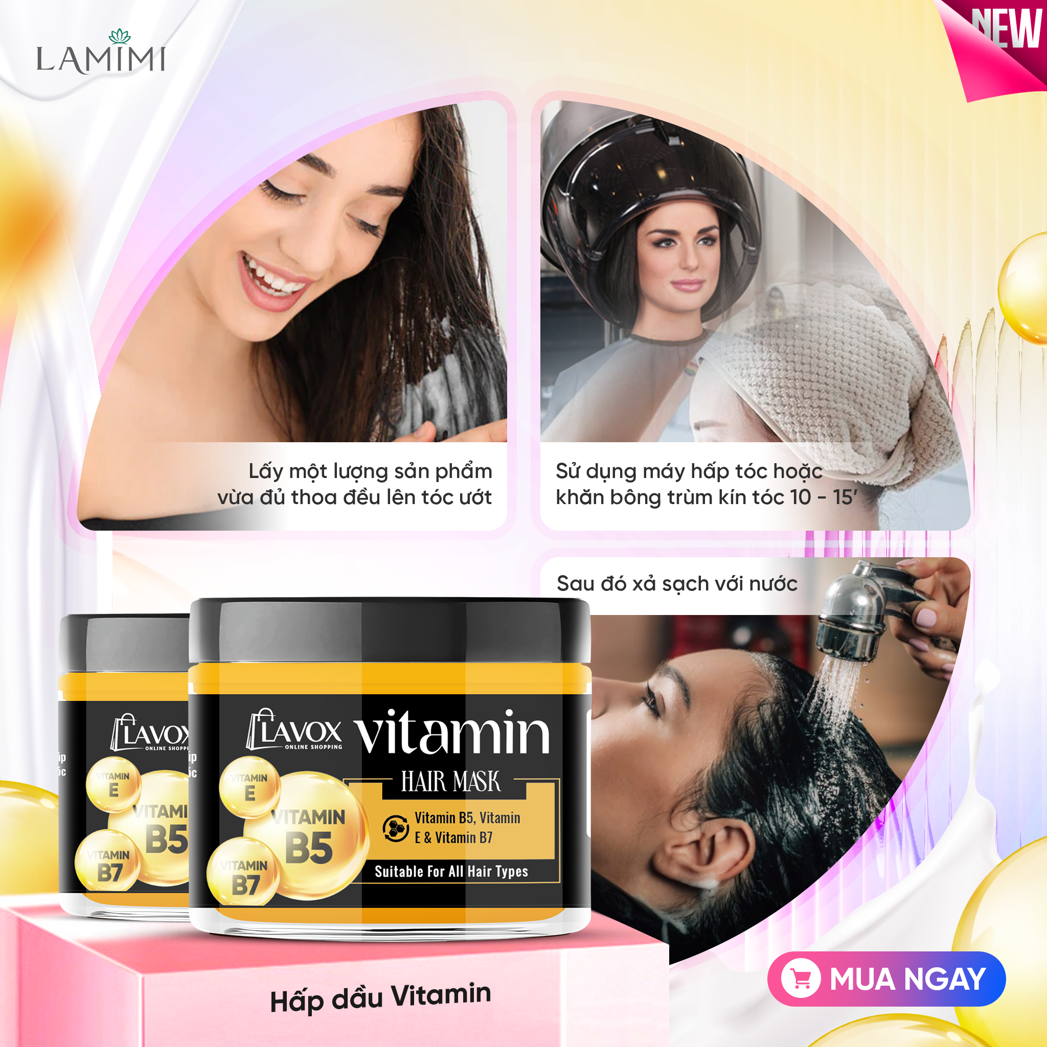 Kem Ủ Tóc Hấp Dầu Lavox Online Shopping Vitamin 120ml - Giảm Gãy Rụng Dưỡng Tóc Lamimi Chính Hãng