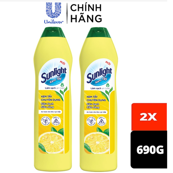 Combo 2 Kem tẩy chuyên dụng Sunlight | Phiên bản nâng cấp từ Cif | Siêu sạch Siêu sáng | Chai 690g