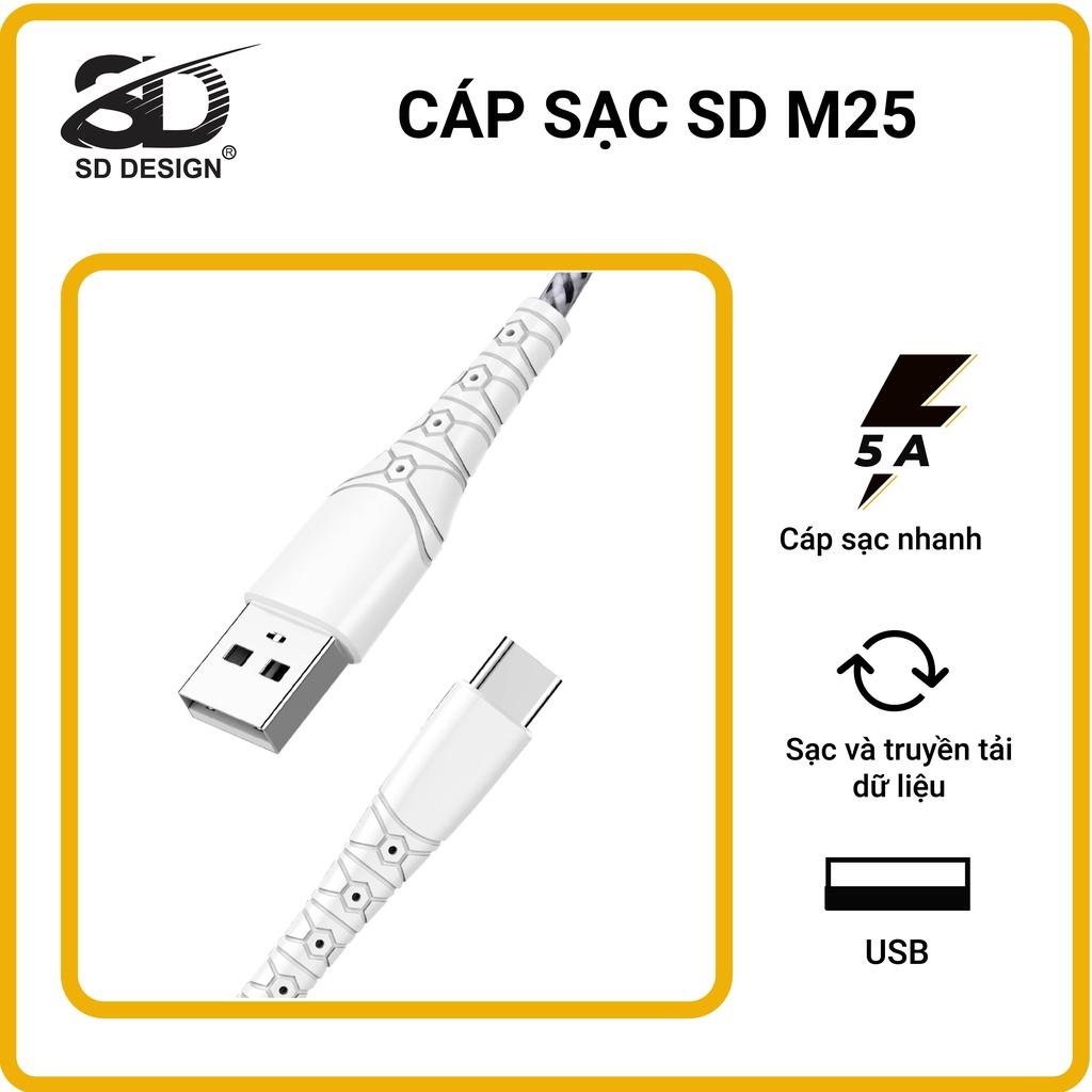 Cáp sạc Nhanh 5A chống gãy gập  SD DESIGN M25 Sạc và truyền dự liệu nhanh chóng, bảo hành 1 đổi 1