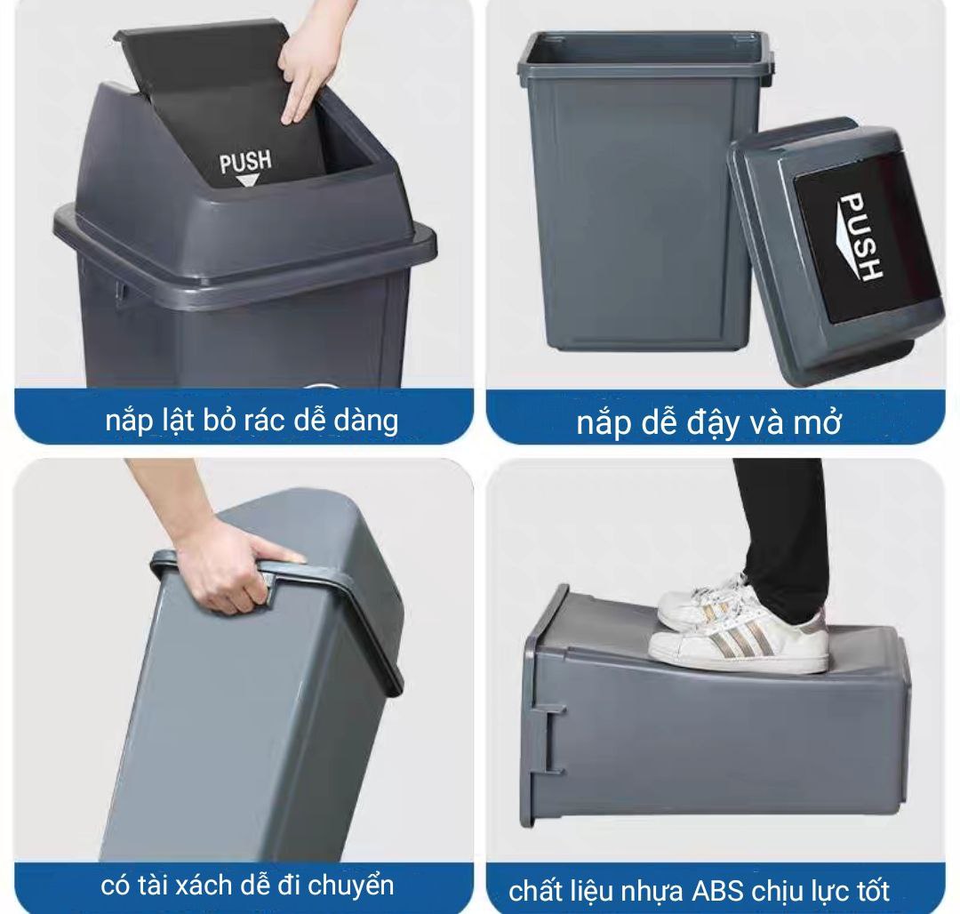 Thùng Rác nắp lật 60L nhựa HDPE cao cấp – Thùng rác lật công nghiệp 60L bền bỉ, chịu lực tốt, chống va đập và ăn mòn hóa chất