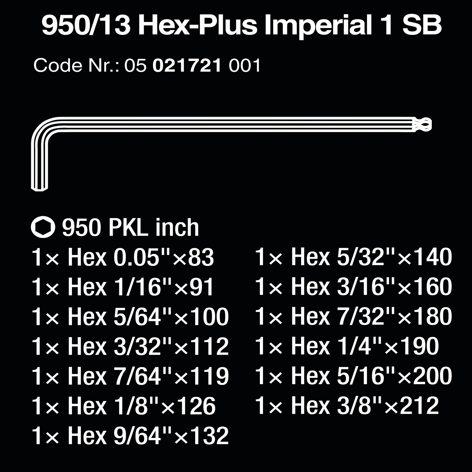 Bộ lục giác hệ inch gồm 13 cái Wera 05021721001 950/13 Hex-Plus Imperial 1