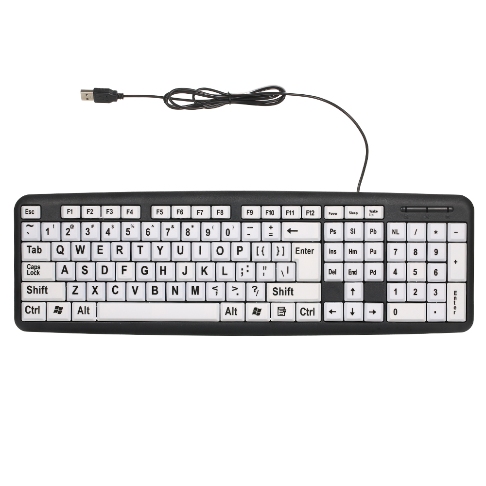 Bàn Phím Có Dây USB Với Phím Trắng Lớn Chữ Đen Cho Người Già Người Dùng Thị Lực Kém