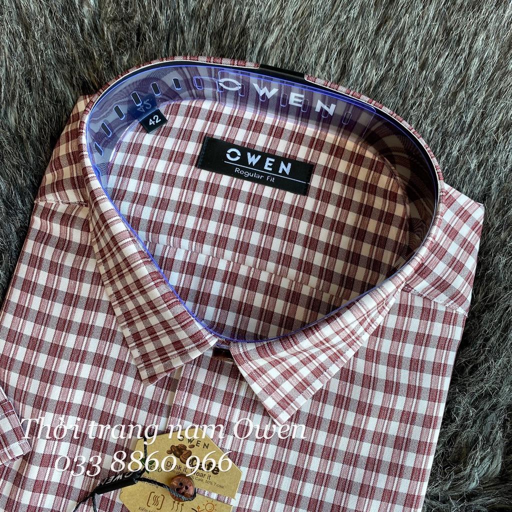 OWEN - Áo sơ mi ngắn tay Owen Regular fit chất cafe không nhăn kẻ ca rô đỏ 22715