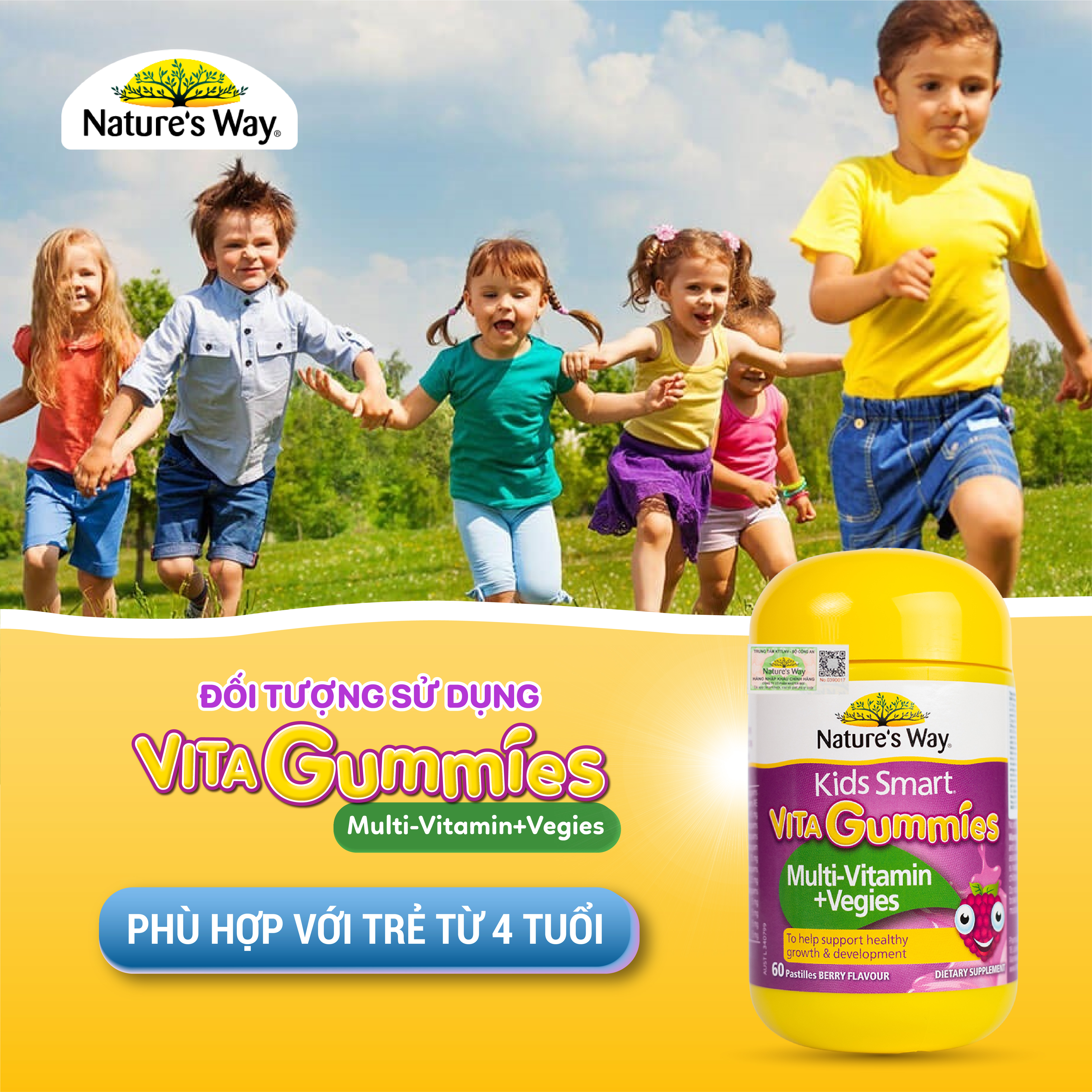 Kẹo Dẻo Vi Chất Vitamin Cho Bé Nature's Way Vita Gummies MultiVitamin+Vegies Bổ Sung Vitamin Và Chất Xơ Cho Bé Hộp 60v