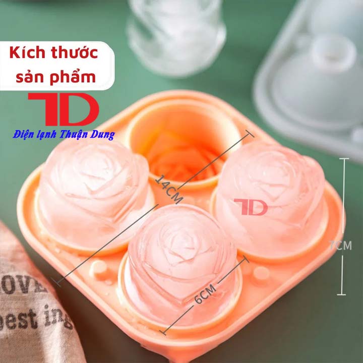 Khay làm đá silicon hoa hồng - Khuôn hoa hồng - Khuôn làm kem làm đá 4 ô hình hoa hồng lớn trang trí đồ uống decor siêu đỉnh - Điện Lạnh Thuận Dung