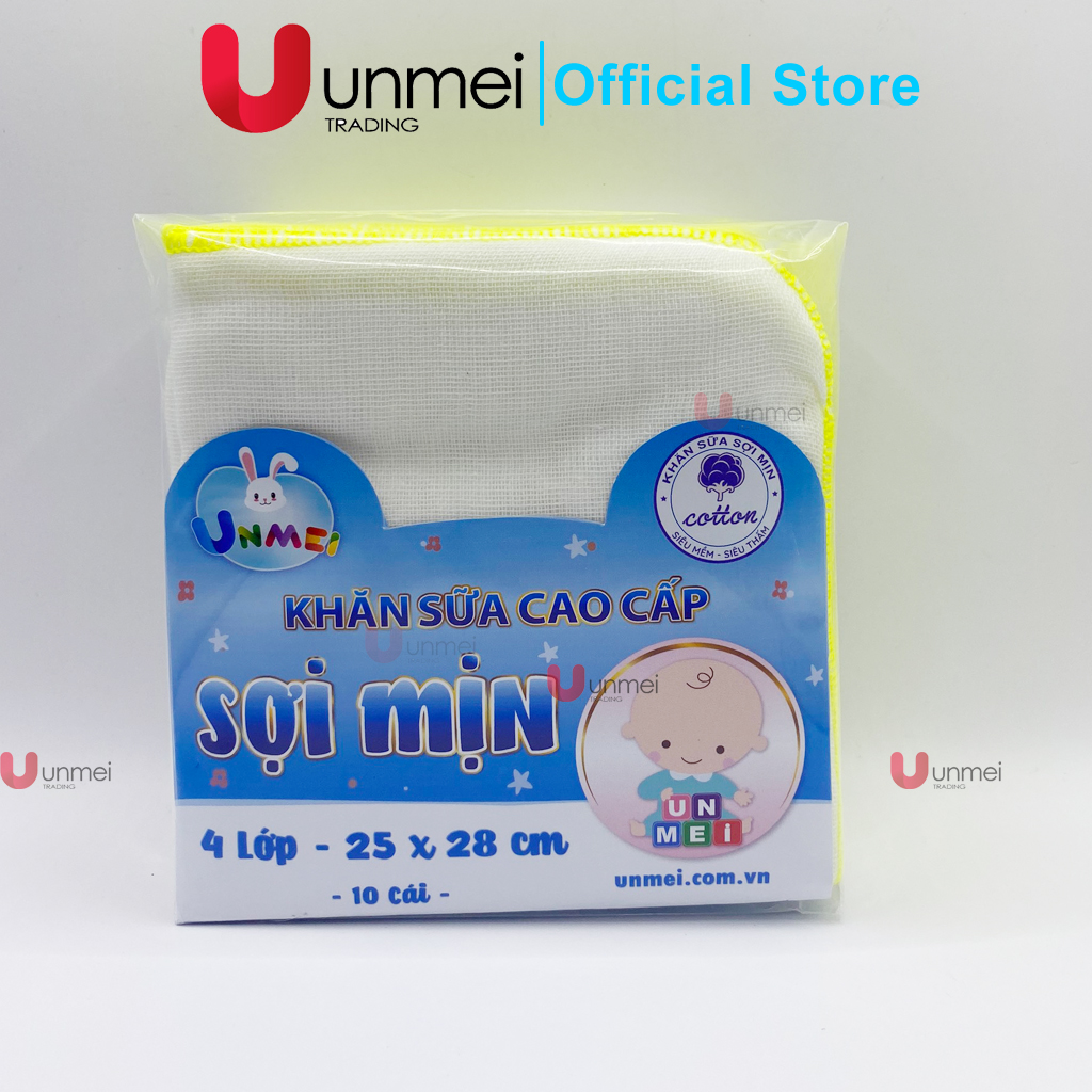 Khăn Sữa Unmei Xuất Nhật Sợi Mịn, Dày 4 Lớp Dành Cho Bé Từ Sơ Sinh (Kích Thước 25x28cm) - Khăn Xô Loại Chất Lượng, Giao Mẫu Ngẫu Nhiên