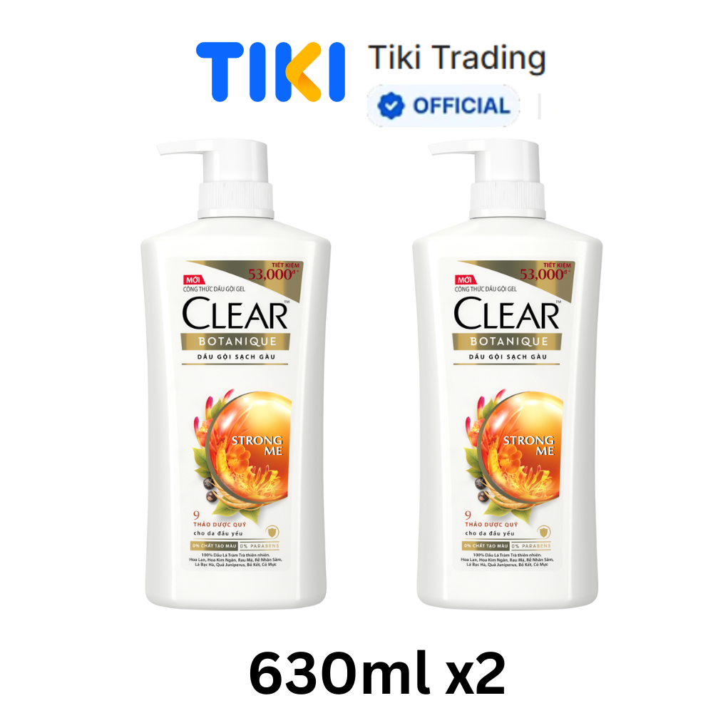 Combo 2 Dầu Gội đầu Clear Botanique 9 Thảo Dược Quý Cho Da Đầu Yếu Với 3X Sức Mạnh Đánh Bay Gàu Nhờn Ngứa 630g