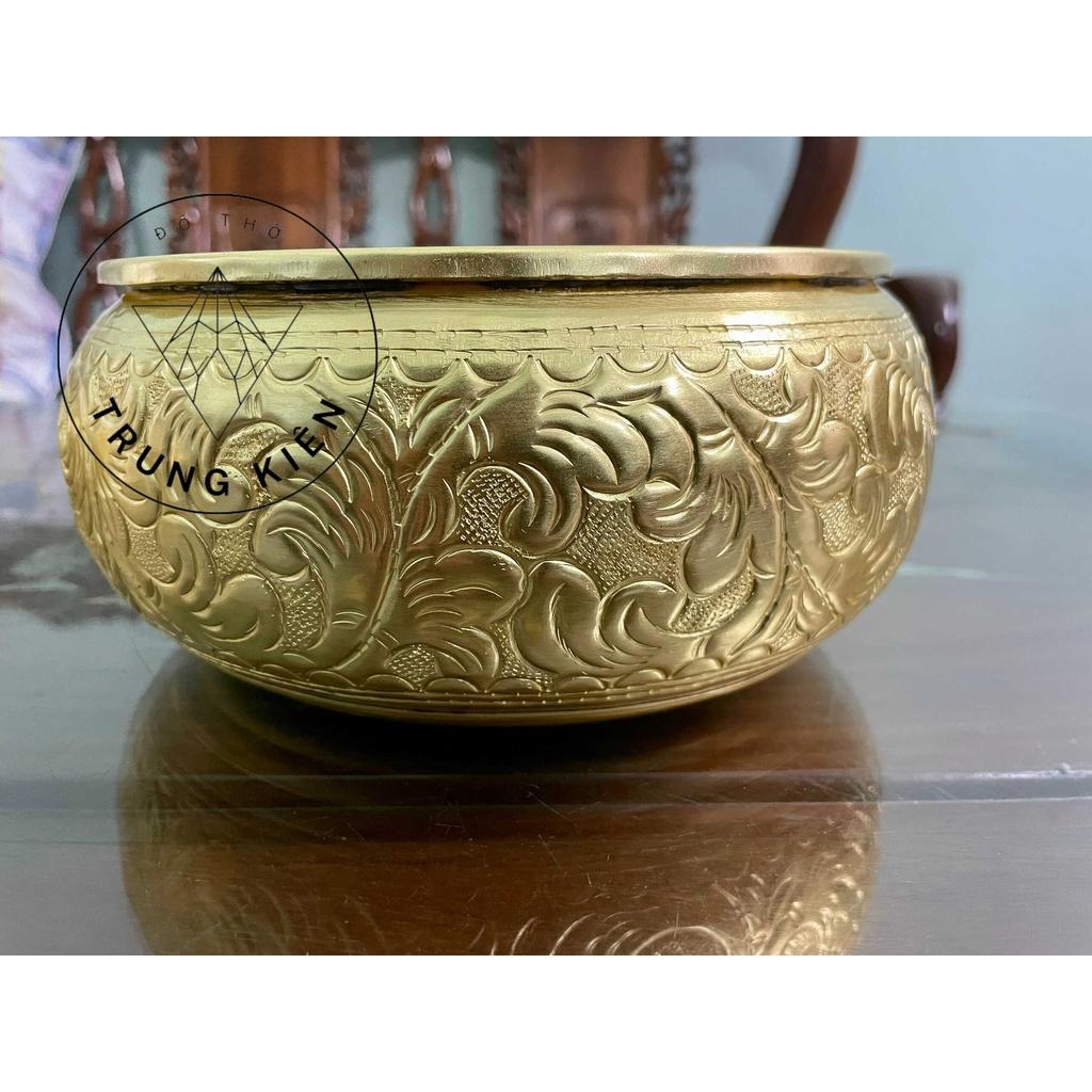 Cơi Hoa Văn Đựng Trầu Bằng Đồng Màu Vàng - Âu Trầu Bằng Đồng