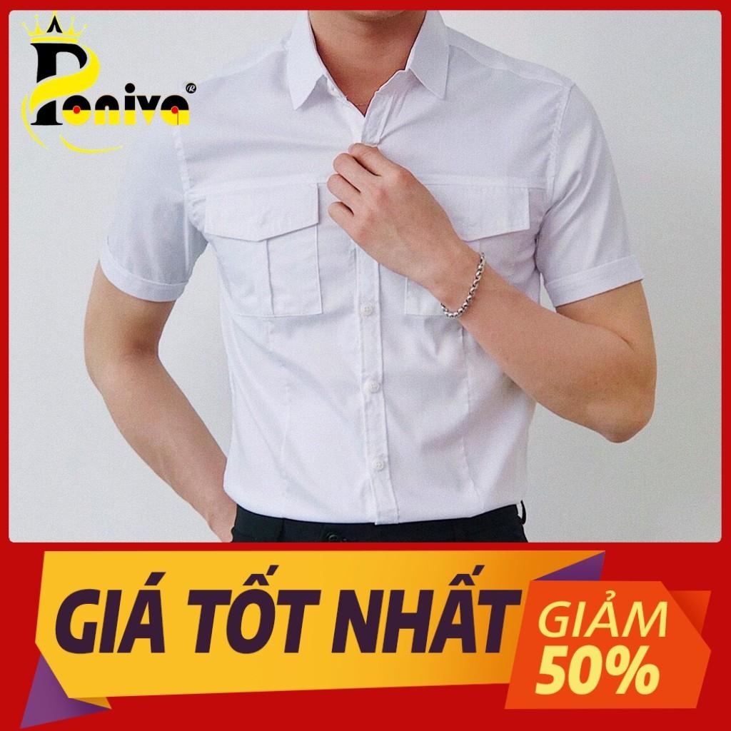 Áo Sơ Mi Nam Ngắn Tay Phối Túi Hộp Thời Trang Cao Cấp PONIVA Chất Vải Cao Cấp Mềm Mại Thấm Hút Mồ Hôi