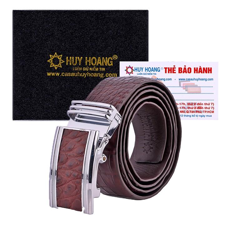 HP4852 - Dây nịt nam da cá sấu Huy Hoàng nguyên con bụng 4P màu nâu đất