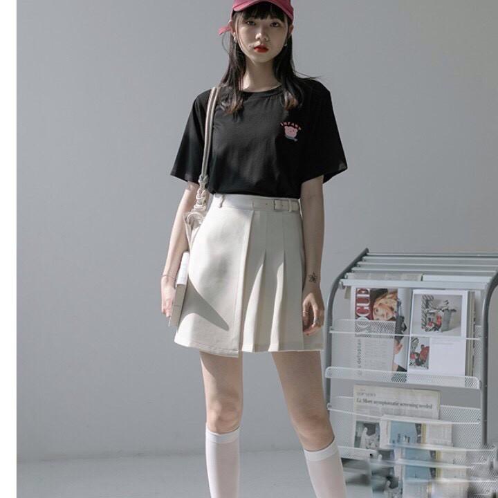 Chân váy đen trắng xếp ly ngắn nữ eo cao hè phong cách tennis ôm dáng chữ a Mophus MV012