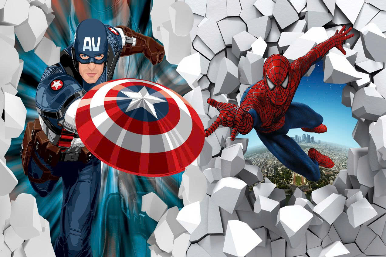 (HCM) Tranh dán tường 3d người nhện, batman, spiderman có sẵn keo( có in theo yêu cầu)