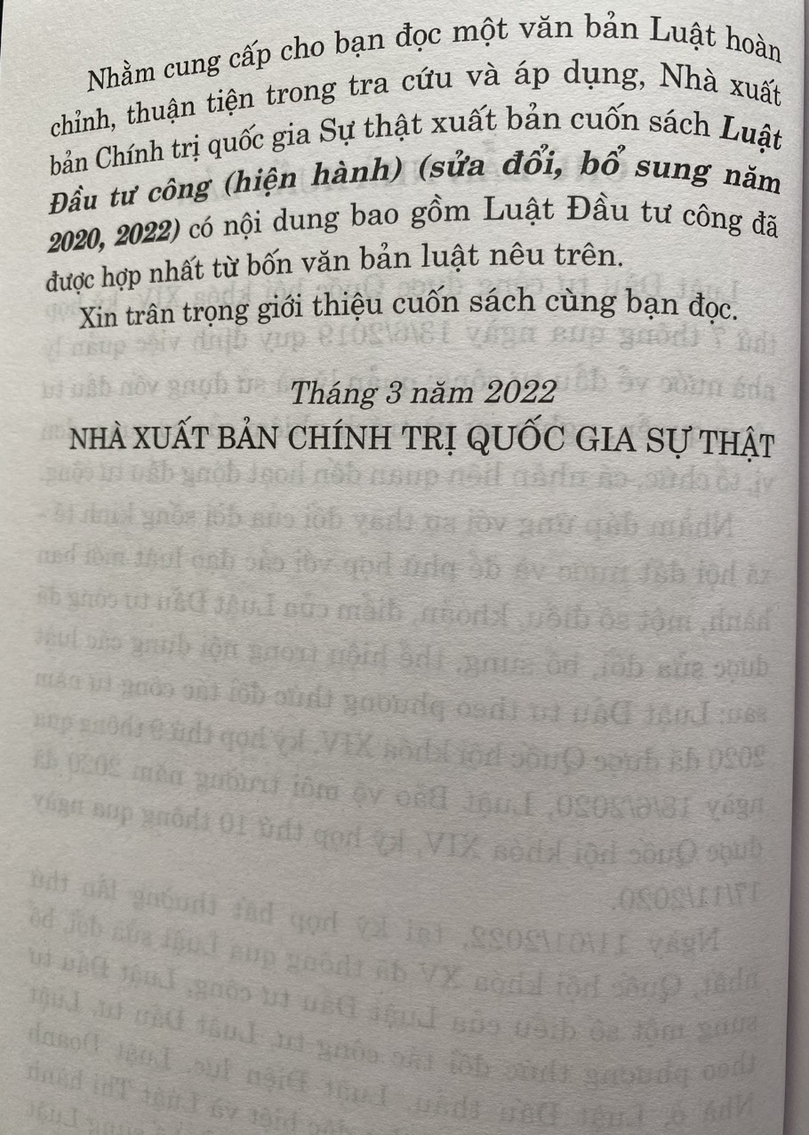 Luật Đầu Tư Công ( Hiện Hành )  ( Sửa đổi, Bổ sung năm 2020, 2022)