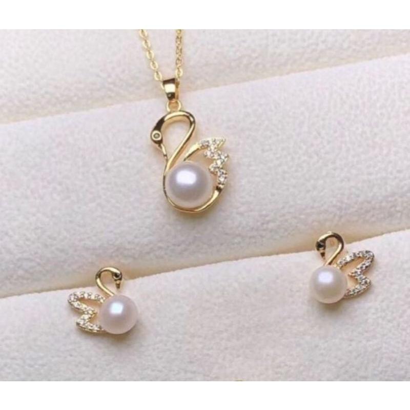 Bộ Trang Sức Bạc s925 Ngọc Trai Thật Nước Ngọt Hình Thiên Nga - Trường Thịnh Ngọc Trai