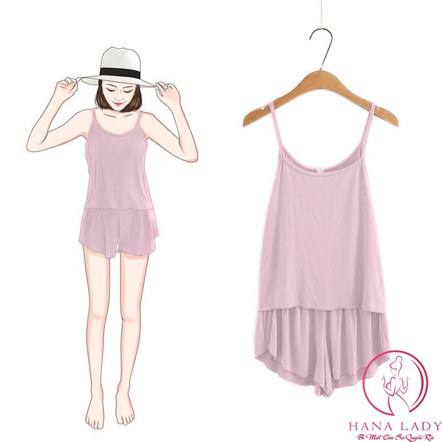 Đồ ngủ 2 dây thun cotton cao cấp mềm mịn, đồ ngủ nữ mặc nhà siêu thoải mái VN409