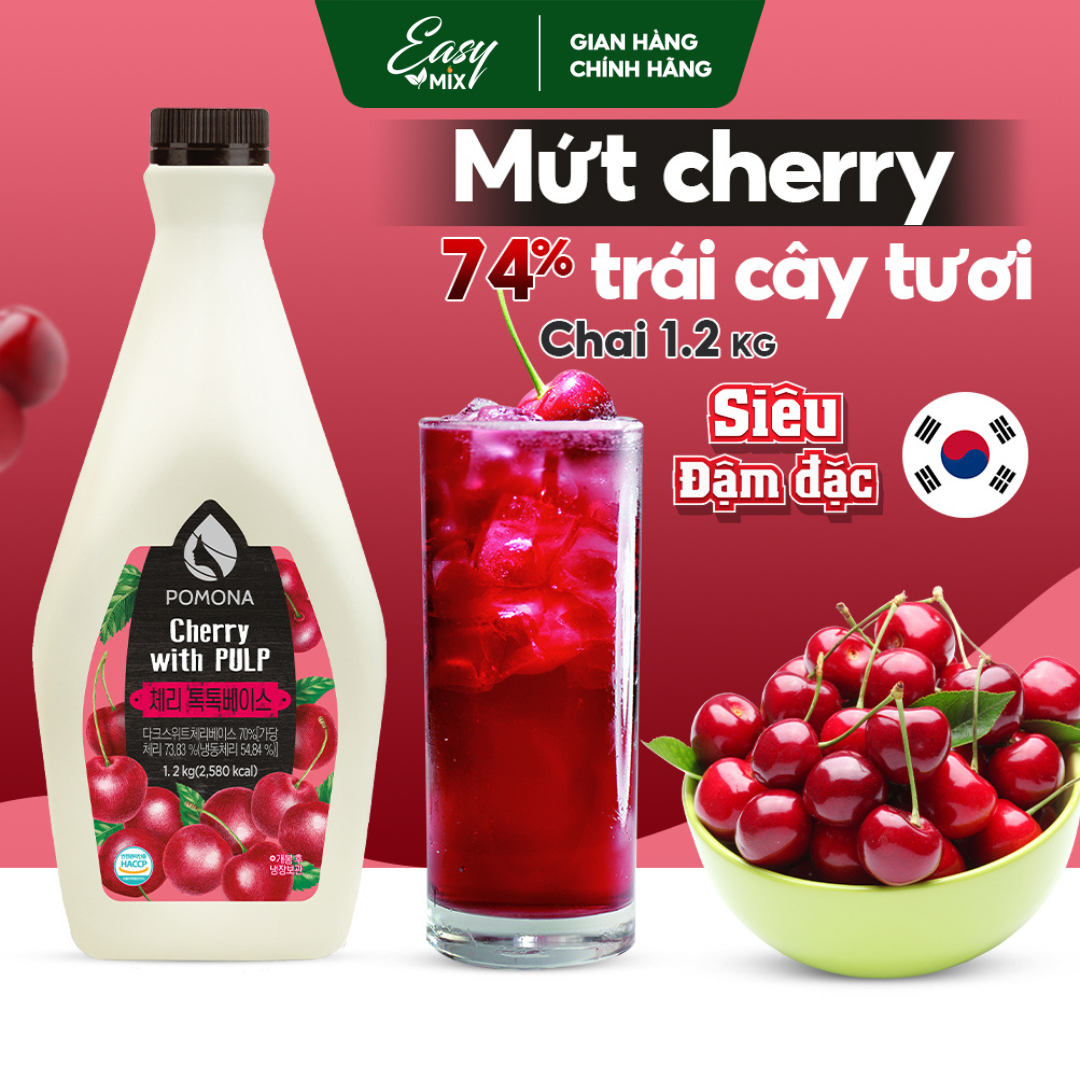 Mứt Anh Đào Cô Đặc Pomona Cherry Concentrate Nguyên Liệu Pha Chế Trà Sữa Trà Trái Cây Hàn Quốc Hàn Quốc 1,2kg