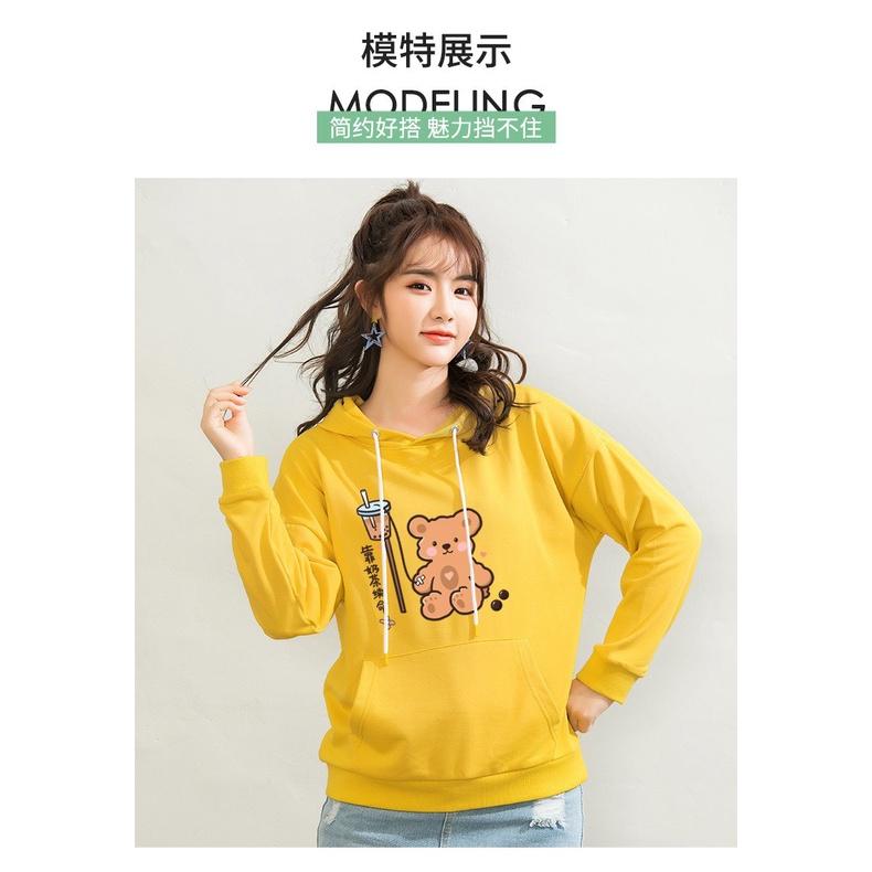 ÁO HOODIE NỮ IN GẤU TRÀ SỮA