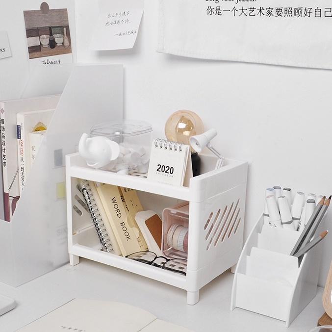 Kệ Nhựa Mini VUÔNG 2 tầng desk decor bàn học