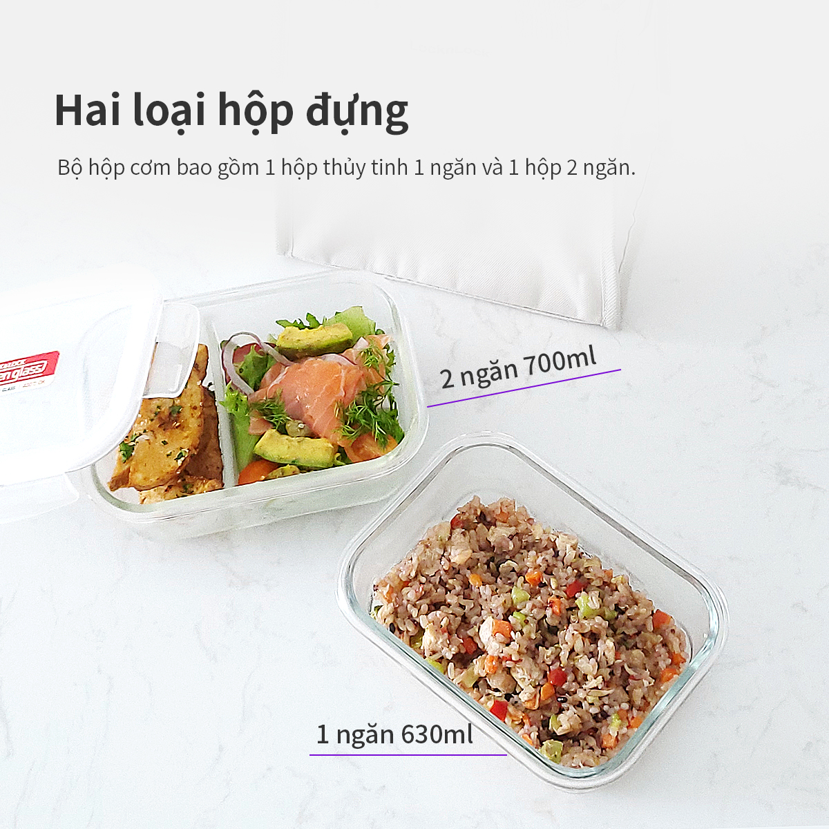 Bộ túi hộp cơm thủy tinh LocknLock LLG429DS2, LLG428S2 - Hàng chính hãng, dùng được lò vi sóng, túi đựng lớn - JoyMall