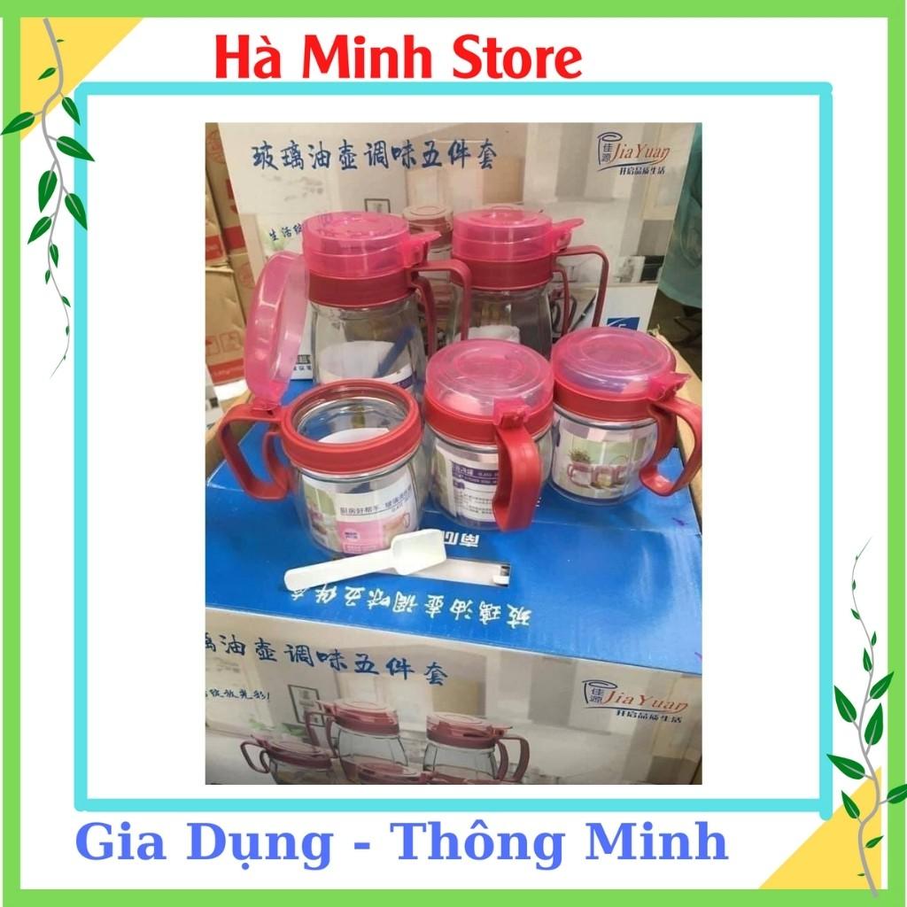 COMBO SET 5 Hũ Gia Vị Thuỷ Tinh Màu Hồng