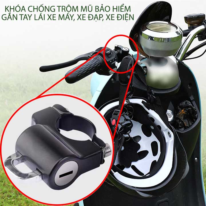 Khóa chống trộm mũ bảo hiểm gắn tay lái xe máy, đạp, xe điện, bằng hợp kim kèm 2 chìa khóa