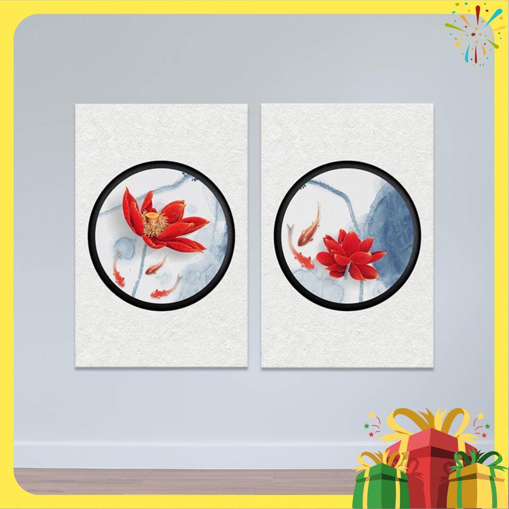 Bộ 2 tranh hoa sen đỏ W4104