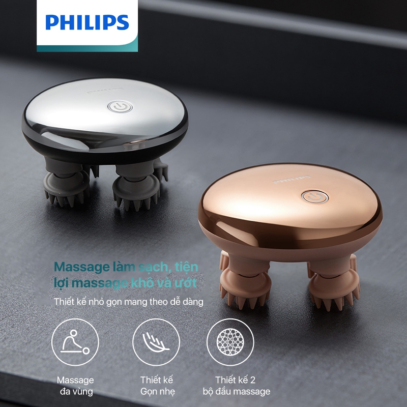 Máy massage đầu Philips PPM1301 mô phỏng massage như các đầu ngón tay, 7 chế độ massage thư giãn - Hàng chính hãng