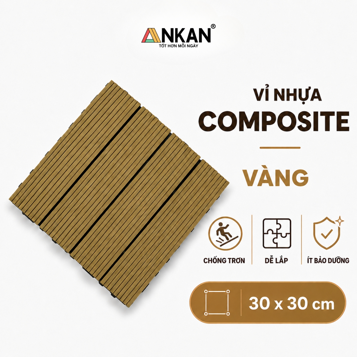 Tấm Lót Sàn Ban Công Composite Ngoài Trời Chống Trơn Chịu Nước Trang Trí Sân Vườn Hiện Đại – Dễ Lắp Đặt, Bền Màu, Không Mối Mọt