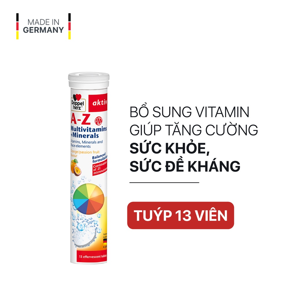 Combo bổ sung vitamin, khoáng chất, bổ não và tim mạch Doppelherz Omega 3 (30 viên) + 02 tuýp sủi A-Z Fizz (13 viên)