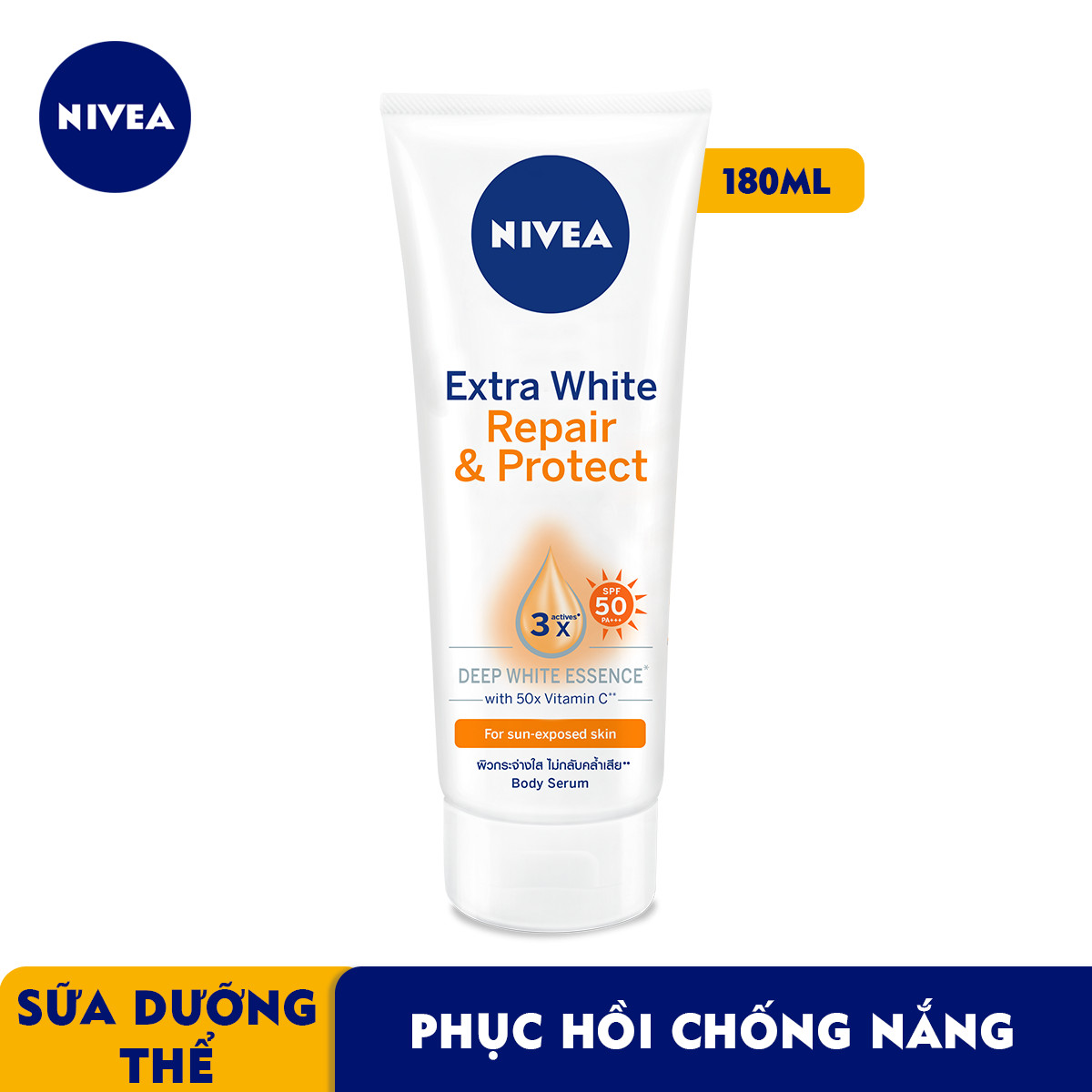 TẶNG ÁO 2 DÂY NỮ THỜI TRANG - Bộ đôi Tinh Chất Dưỡng Thể Dưỡng Trắng NIVEA Ban Ngày Phục Hồi &amp; Chống Nắng SPF50 (180ml) và Xịt Ngăn Mùi Fresh Natural Tươi Mát (150ml)