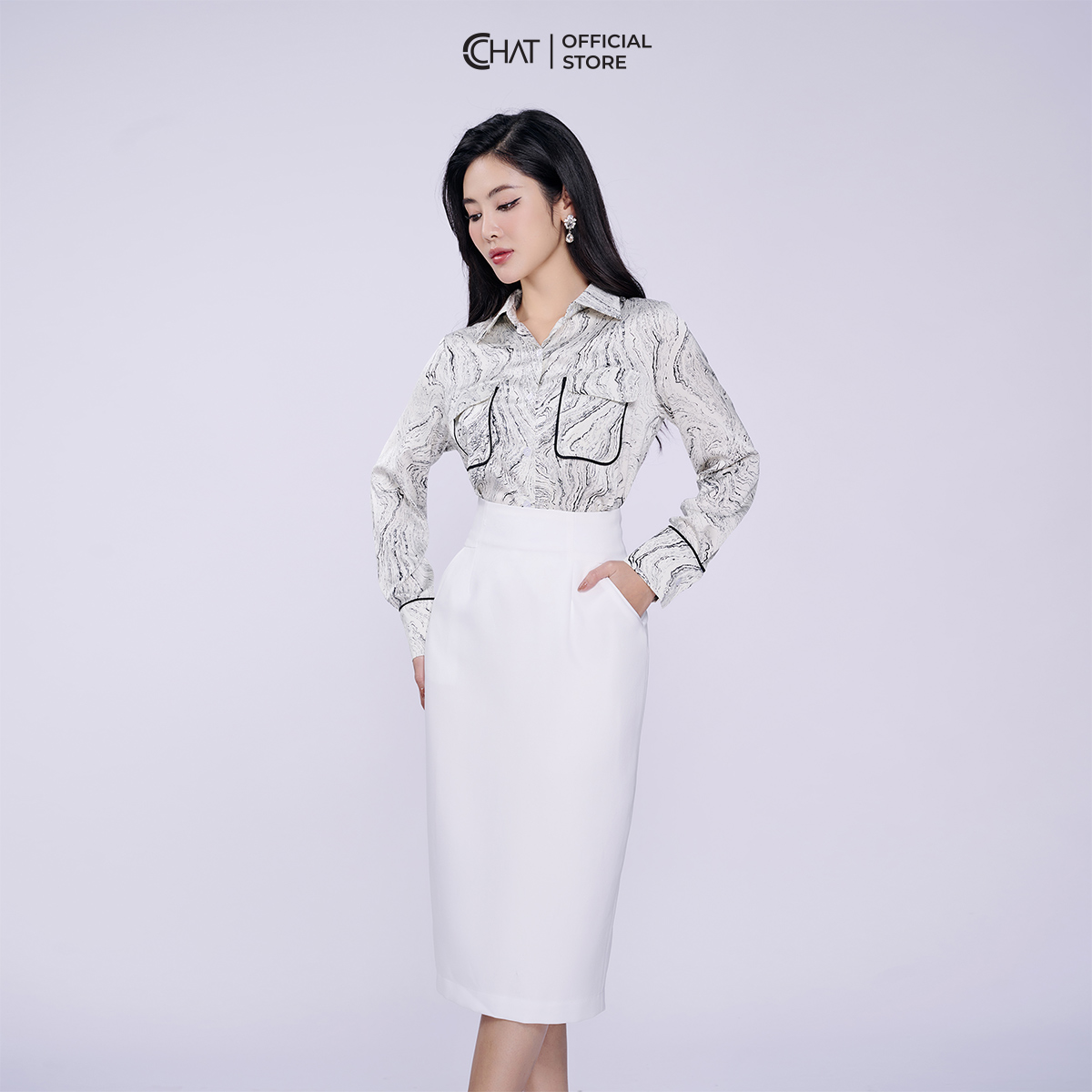 Chân Váy Dáng Bút Chì Cạp Bổ Chất Tuytsi Cao Cấp Mềm Mịn 93CDS2009OT