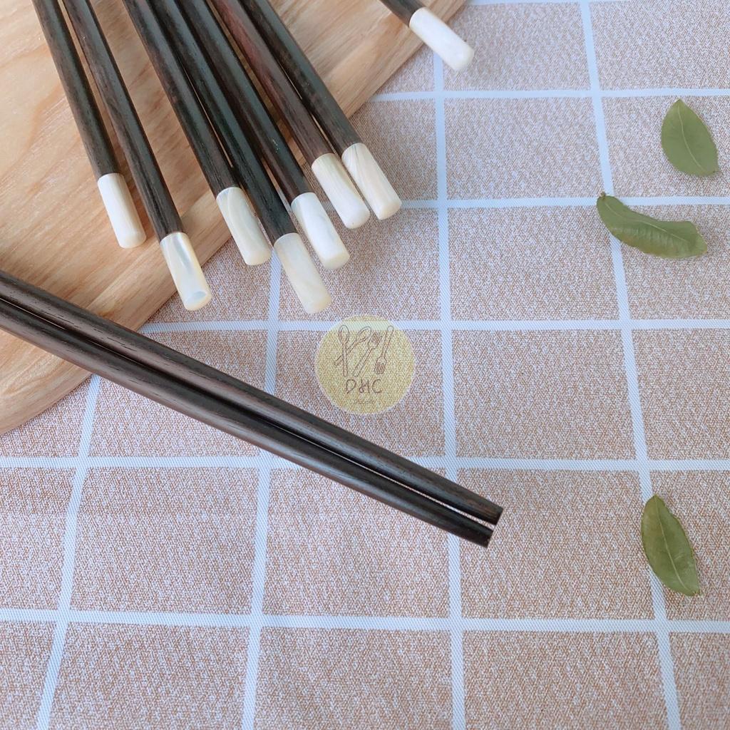 Đũa gỗ Trắc đen đầu gắn ốc tròn 25cm siêu sạch - Hàng đẹp - Đũa gỗ Cao Cấp