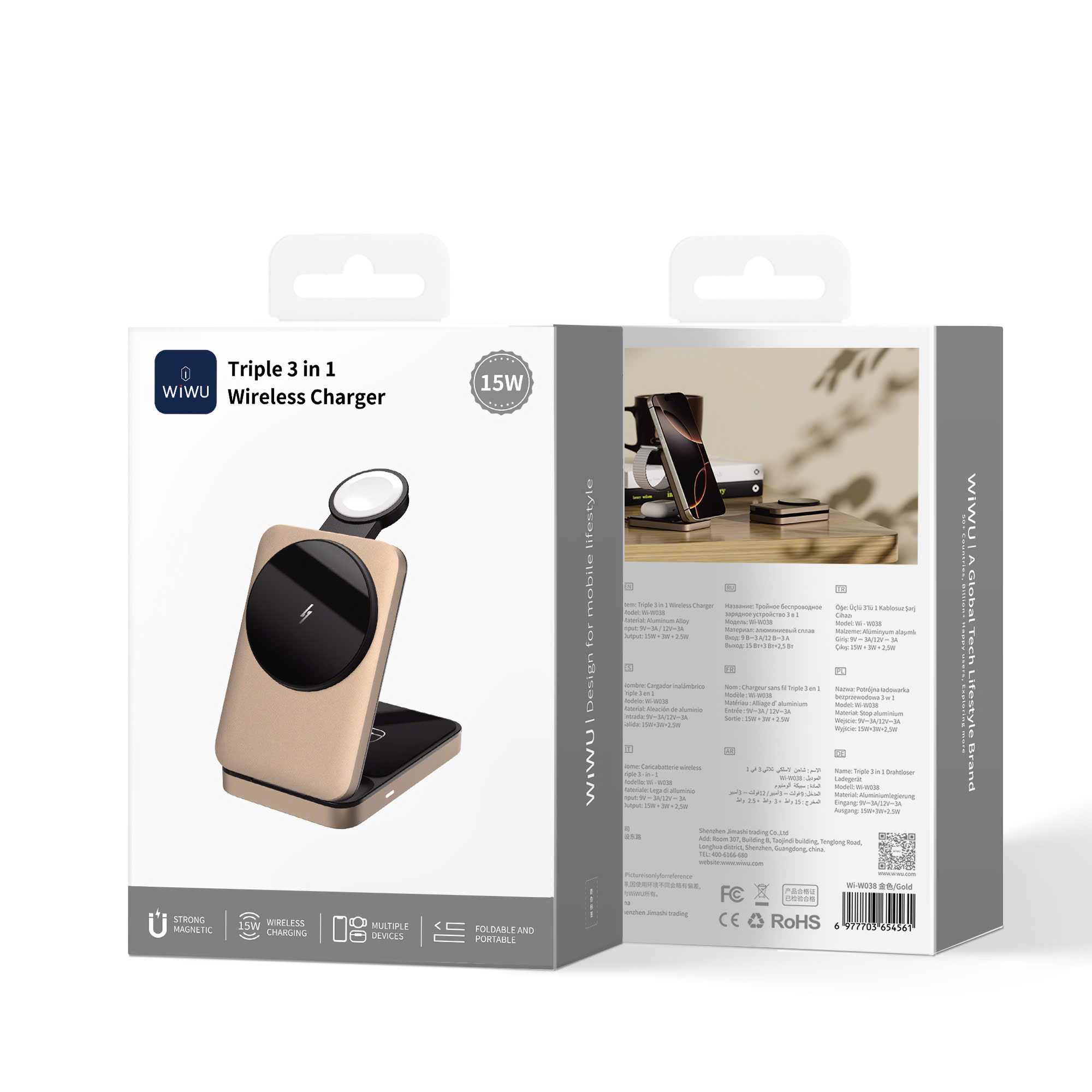 Dock Sạc Không Dây Từ Tính 3 in 1 – Wi WU Wi-W038 Sạc cùng lúc 3 i Phone + A pple Watch + Air Pods chỉ với 1 thiết bị duy nhất - hàng nhập khẩu