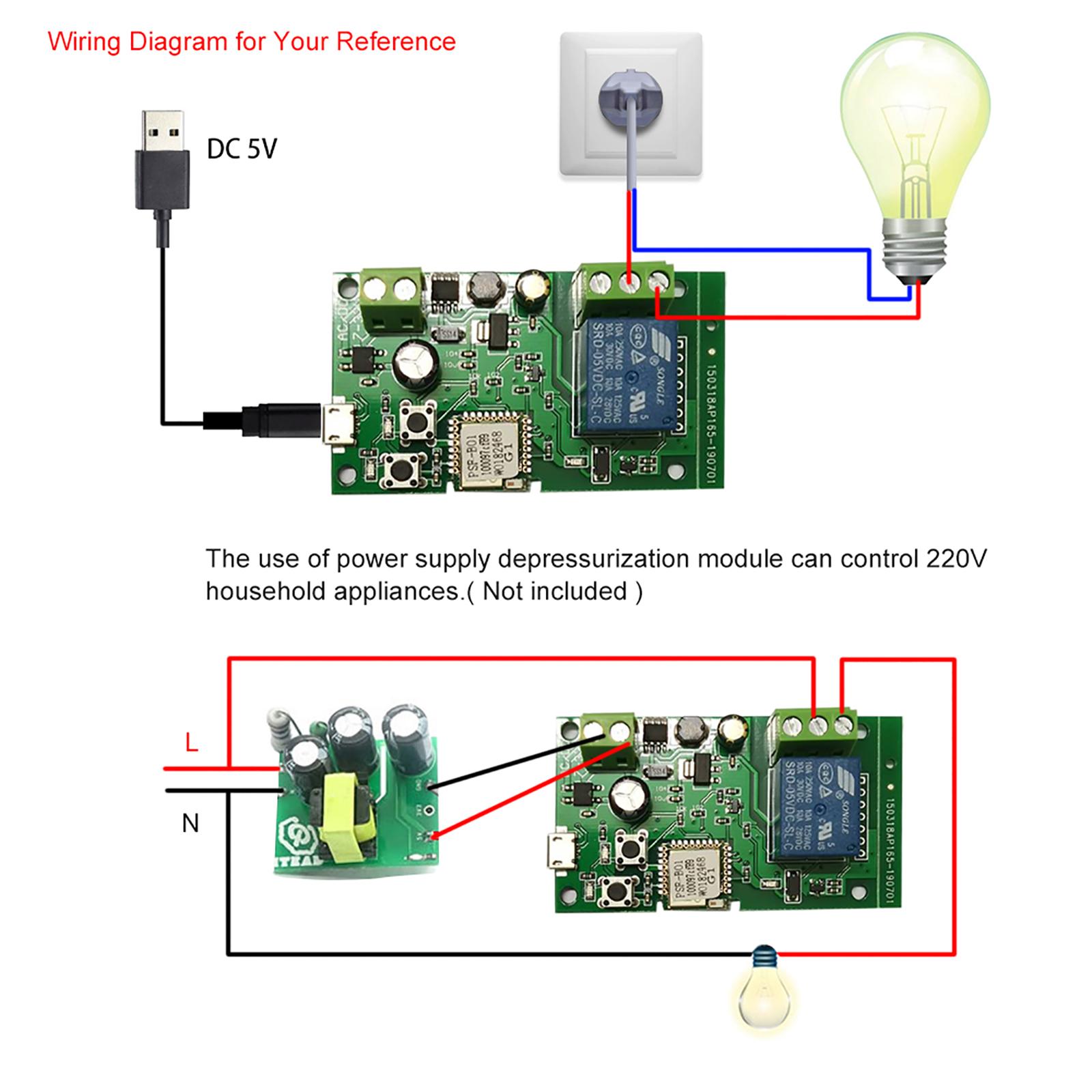 EWeLink DC5V 12V 24V 32V Wifi Switch Wireless Relay Module Smart Home Automation Modules Phone APP Remote Control Timer Switch Alexa Google Home Voice Control for Access Control System Inching/Self-Locking