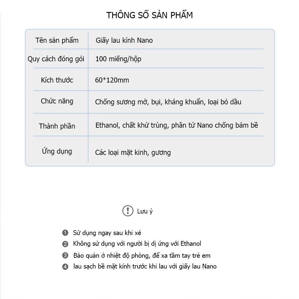 Khăn lau kính Nano hộp 100 miếng khăn giấy chống bám hơi nước, giấy lau kính chống mờ sương, mồ hôi, chống nhờn